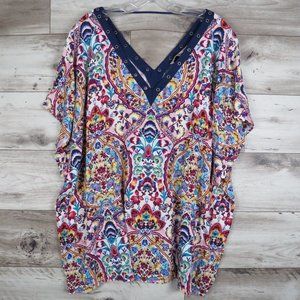 Nanette Lepore* Women's Short Sleeve V-Neck Front/Back BOHO Pullover Blouse~‎ XS